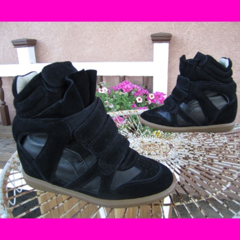 UPERE 38/8 US BLACK LEATHER STRAP  WEDGE SNEAKER S
